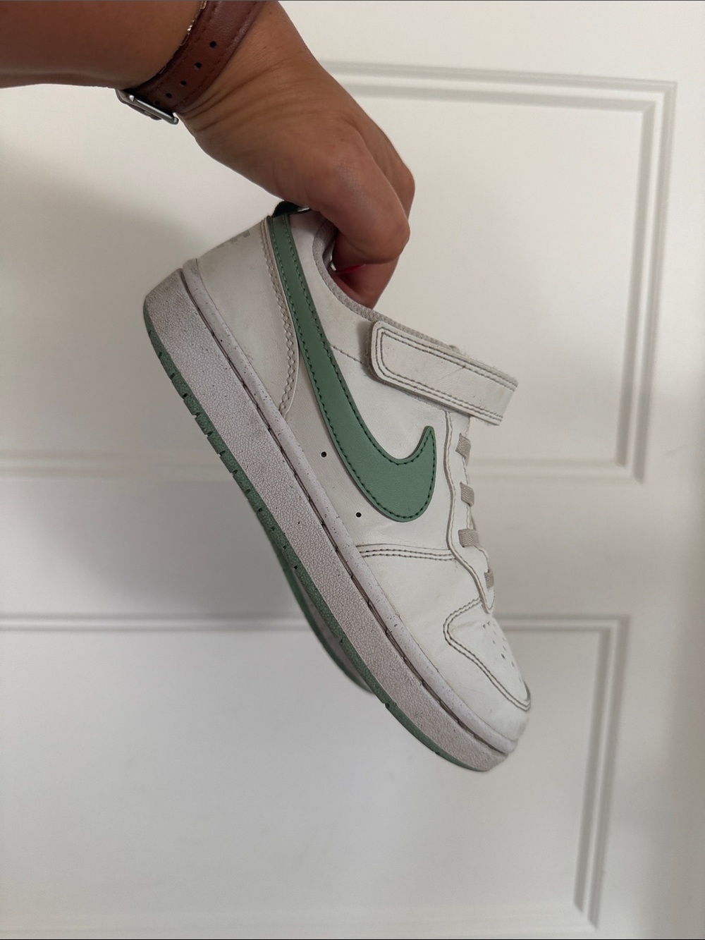 Nike Kids White Sneaker with Mint Green Swoosh